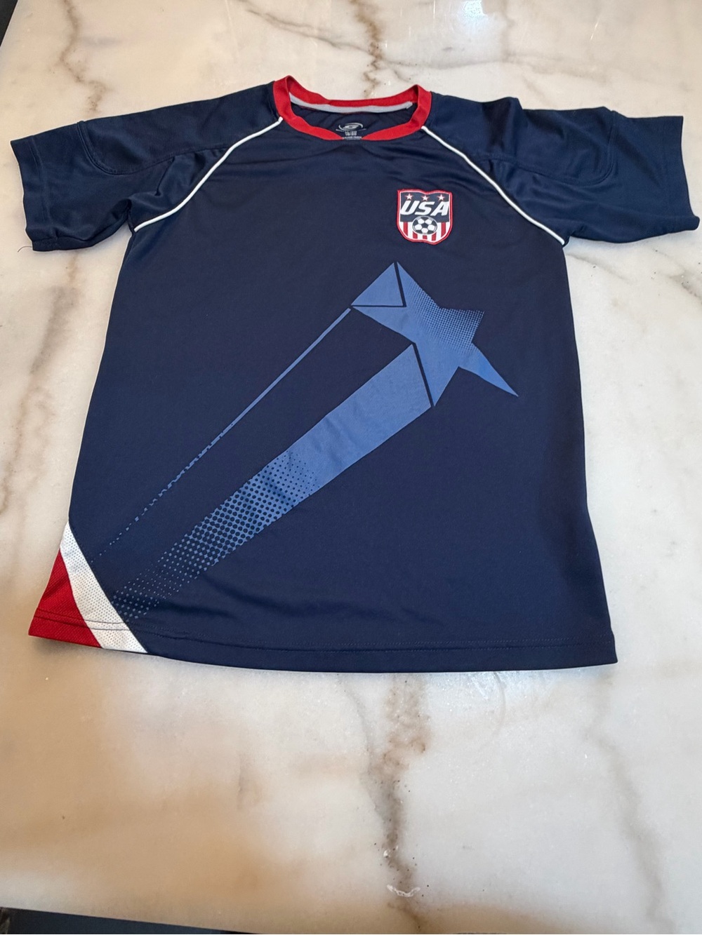 Kids USA Crest Active Tee in Navy with Red Trim